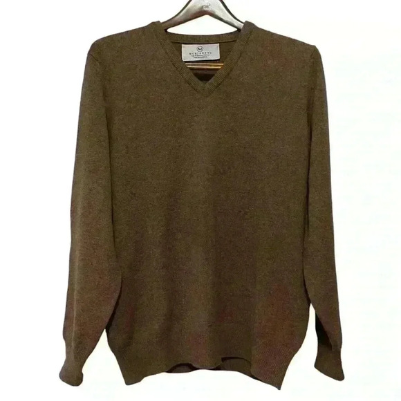 MORIARTY'S Gap of Dunloe, Ireland Brown V-neck Sweater Wool SZ MED Well Made - Picture 1 of 9